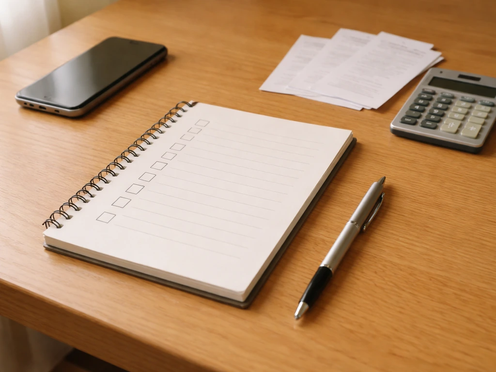 Minimal desk scene with paper checklist and calculator, symbolizing evaluating reliability of net worth estimates