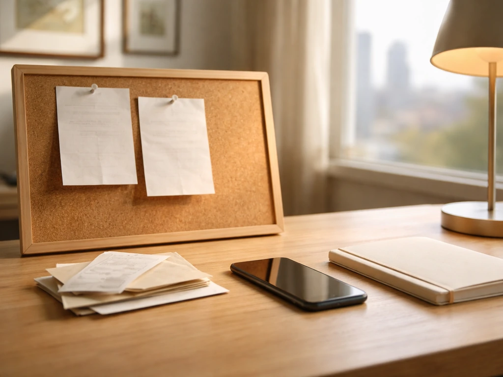 Minimal desk scene with auction papers and a smartphone showing blurred fine-art market activity, symbolizing a net wort