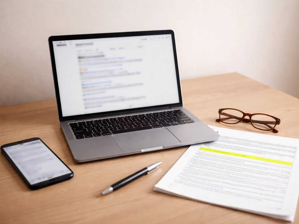 Desk with laptop, phone, and highlighted official document showing steps to verify a net worth estimate