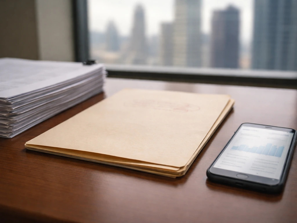 Close-up of SEC filing pages on a desk with a phone and blurred city view, suggesting documented equity records.