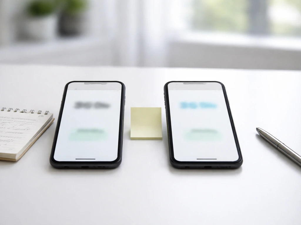 Two phones on a desk with blurred differing money figures, suggesting why net-worth estimates vary.