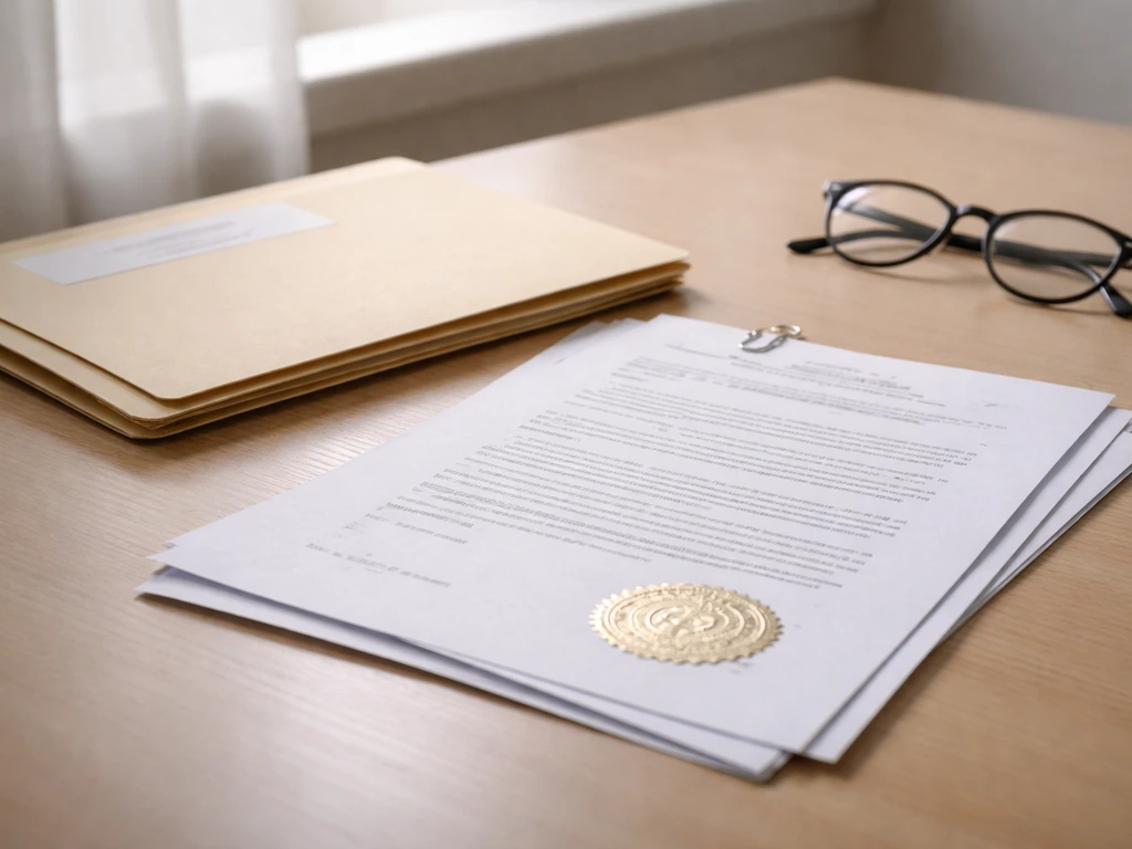 Top view of business incorporation documents and a labeled insurance brokerage folder on a desk