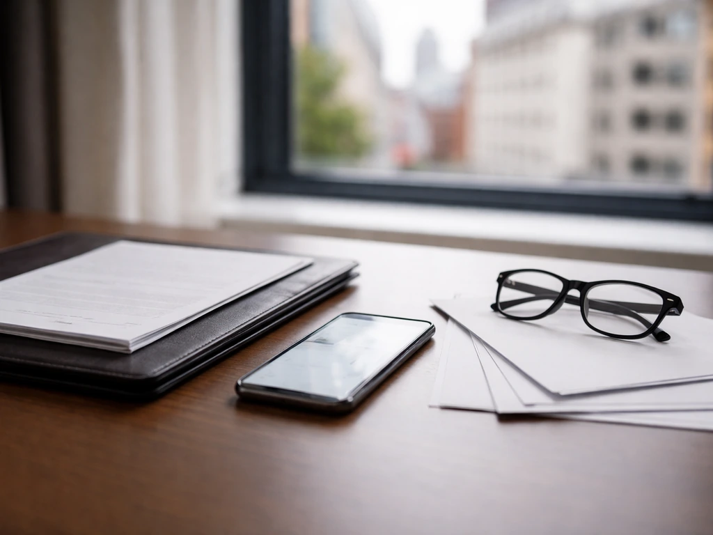 Minimal office desk with blank documents and a phone, suggesting UK business record verification context.