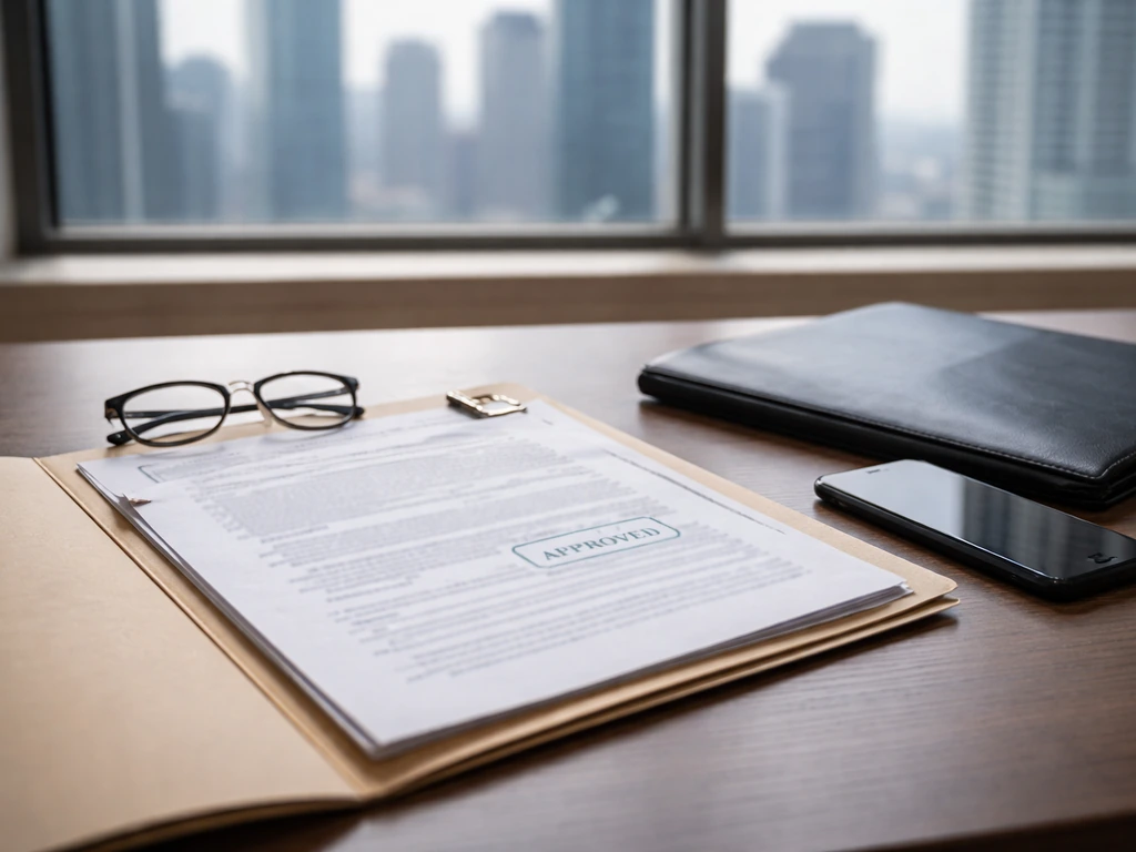 Office desk with generic financial documents and a city view, evoking investment regulation identity context.