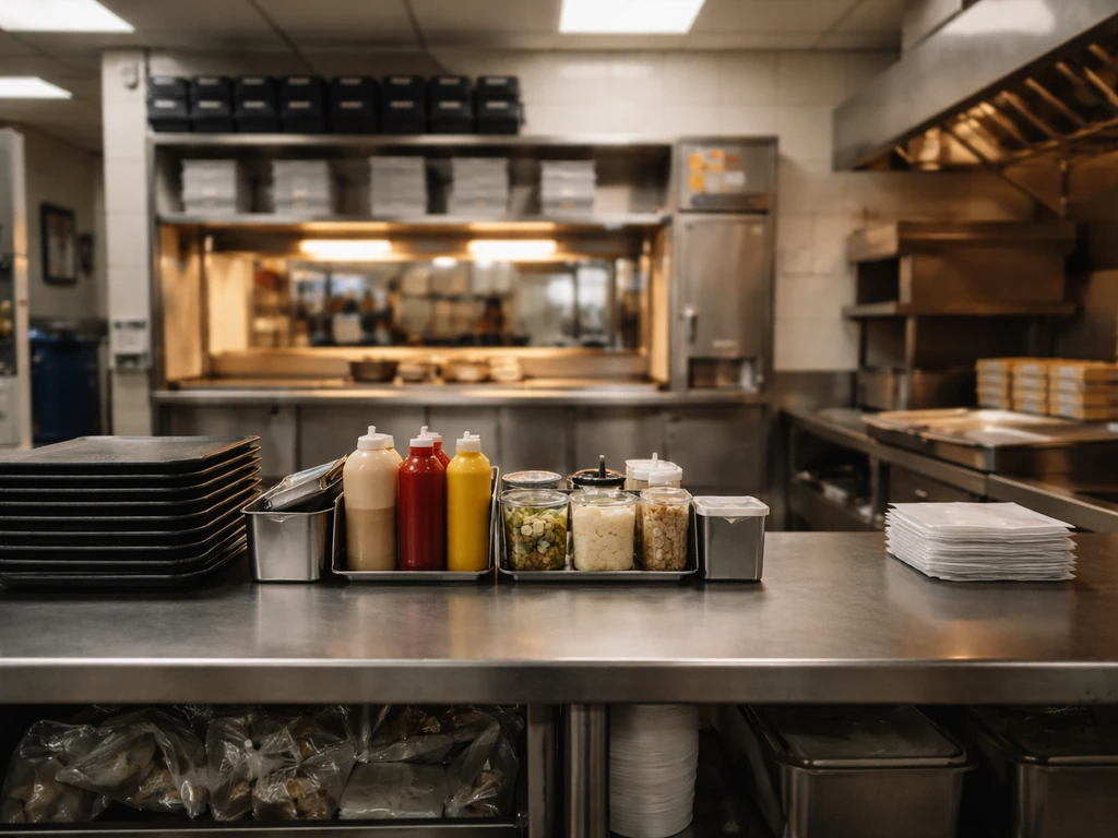 Empty White Castle kitchen counter scene with warm lighting and business-focused mood