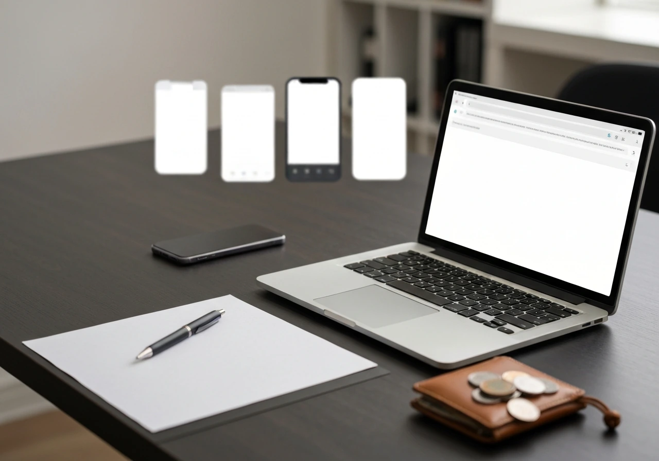 Minimal desk scene with laptop and blurred browser windows suggesting mixed credibility of net worth sources.